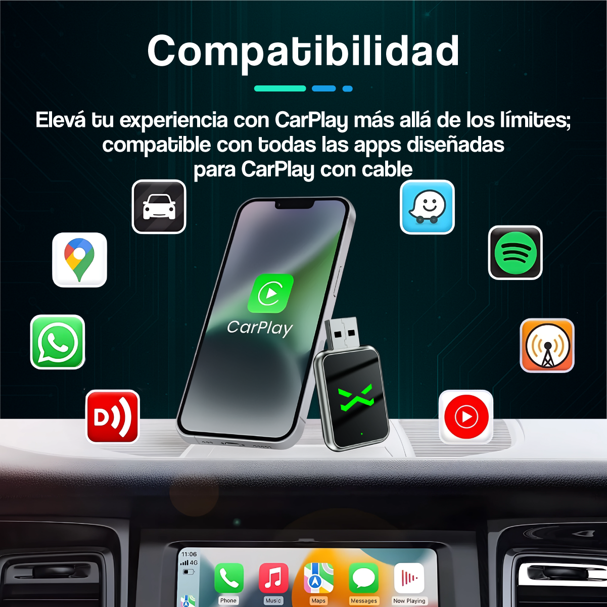 Adaptador Inalámbrico CarPlay y Android Auto Premium Pro
