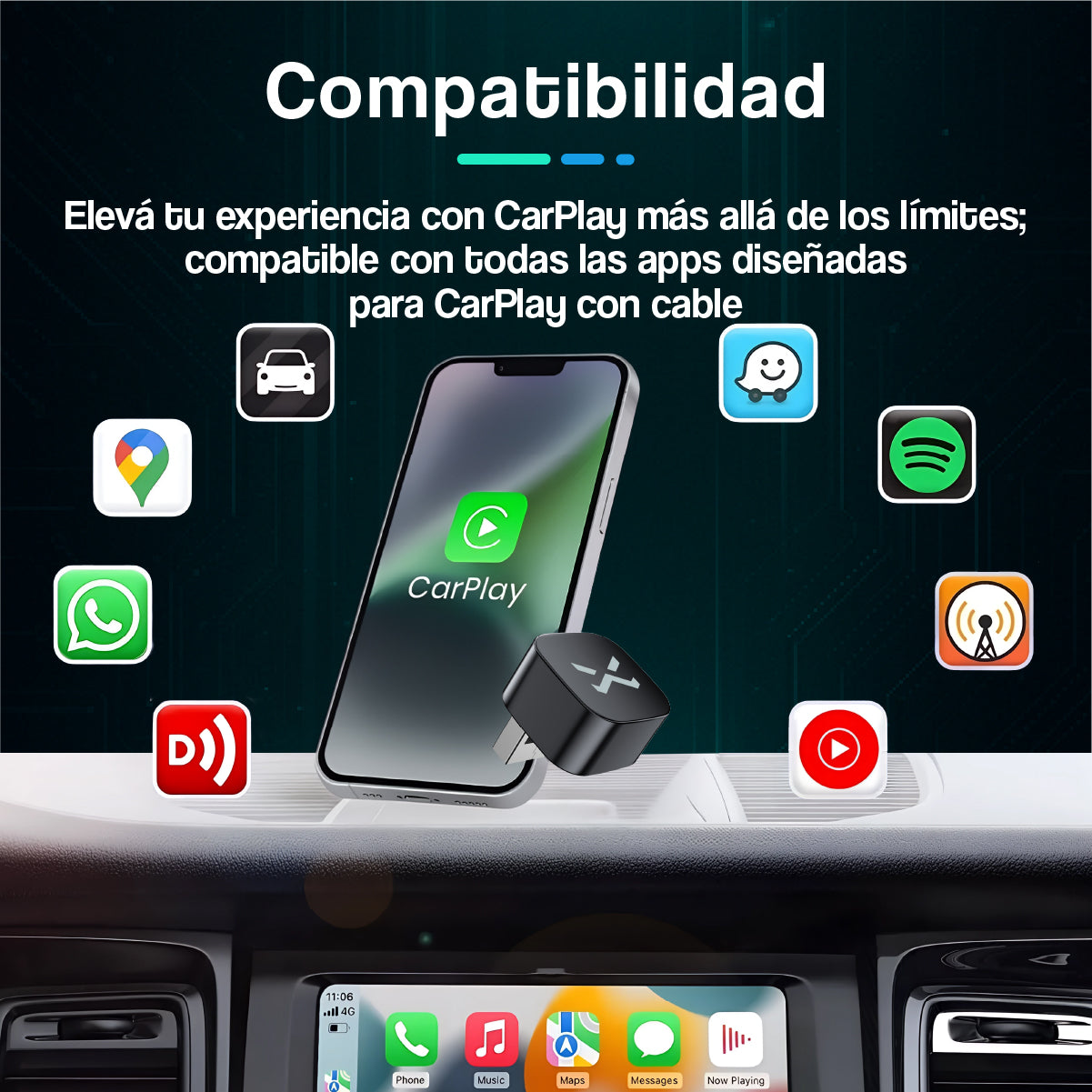 Mini Adaptador Inalámbrico CarPlay y Android Auto